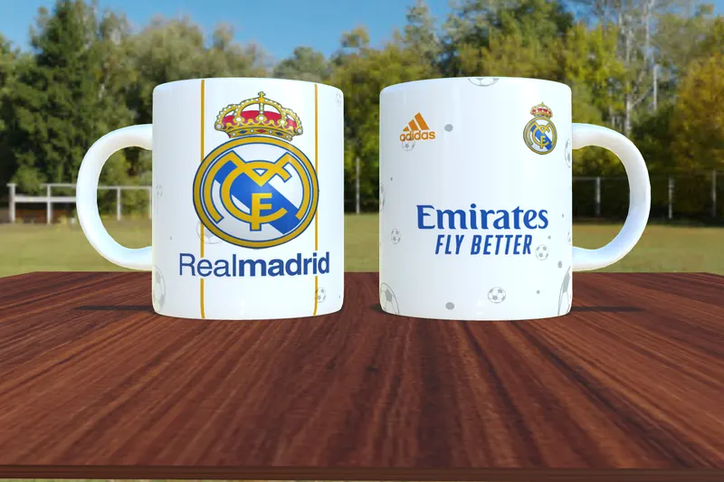 Taza personalizada del Real Madrid, camiseta blanca sublimada en San Cristóbal, Táchira