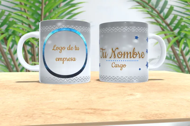 Taza personalizada institucional con círculo azul y logo sublimada en San Cristóbal, Táchira
