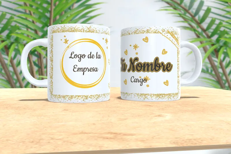 Taza personalizada institucional blanca con brillo dorado sublimada en San Cristóbal, Táchira