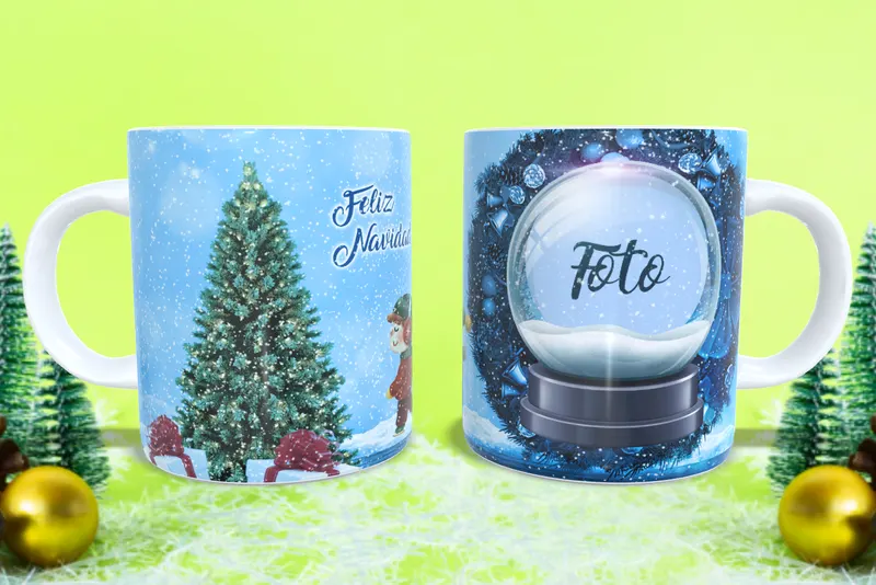 Taza personalizada navideña con bola de nieve y tu foto sublimada en San Cristóbal, Táchira