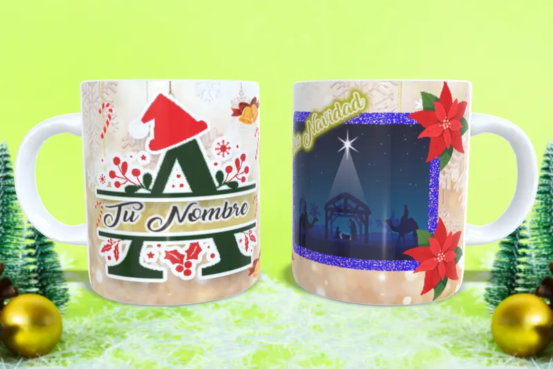 Taza personalizada navideña con tu inicial y tu nombre sublimada en San Cristóbal, Táchira