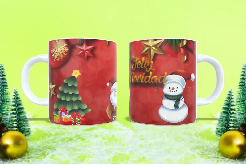 Taza personalizada para Navidad roja con muñeco de nieve, sublimada en San Cristóbal