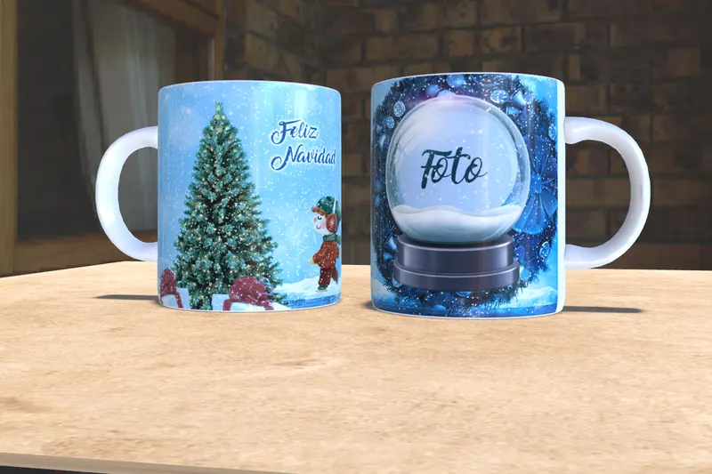 Taza personalizada navideña con bola de nieve y árbol sublimada en San Cristóbal, Táchira