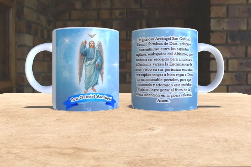 Taza personalizada de San Gabriel Arcángel con oración sublimada en San Cristóbal, Táchira