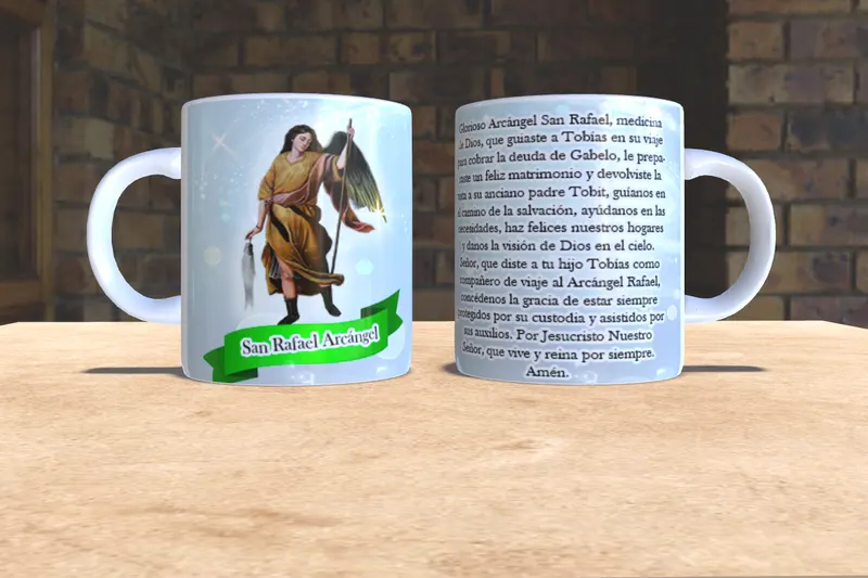 Taza personalizada de San Rafael Arcángel con oración sublimada en San Cristóbal, Táchira