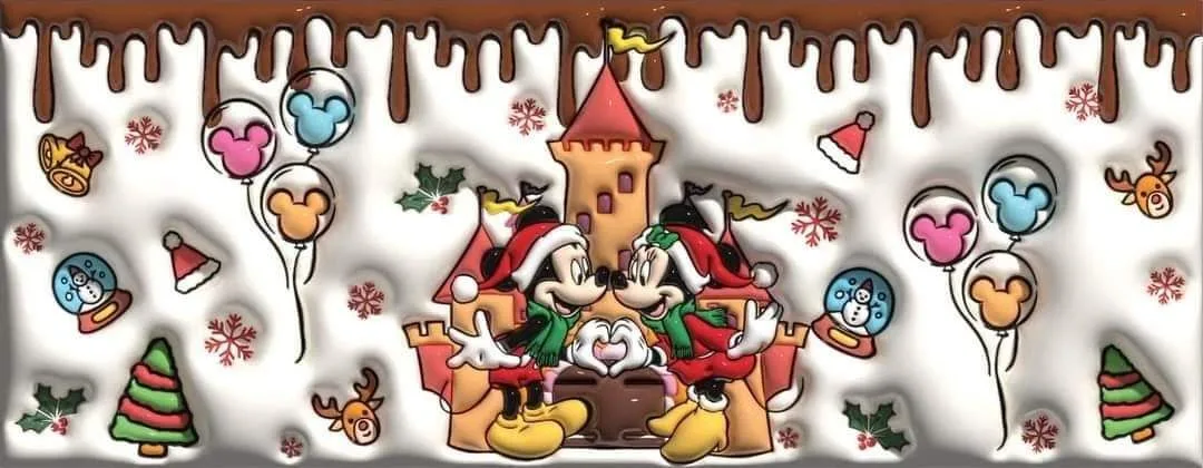 Diseño de taza navideña en relieve 3D con castillo navideño con globos, tazas personalizadas para navidad San Cristóbal
